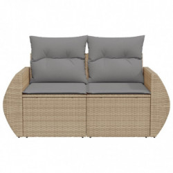 Gartensofa mit Kissen 2-Sitzer Beige Poly Rattan