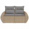 Gartensofa mit Kissen 2-Sitzer Beige Poly Rattan