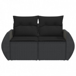 Gartensofa mit Kissen 2-Sitzer Schwarz Poly Rattan