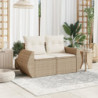 Gartensofa mit Kissen 2-Sitzer Beige Poly Rattan