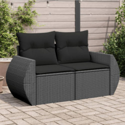 Gartensofa mit Kissen 2-Sitzer Schwarz Poly Rattan