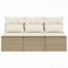 Gartensofa mit Kissen 3-Sitzer Beige Poly Rattan