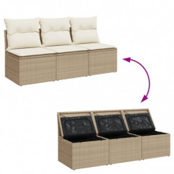 Gartensofa mit Kissen 3-Sitzer Beige Poly Rattan