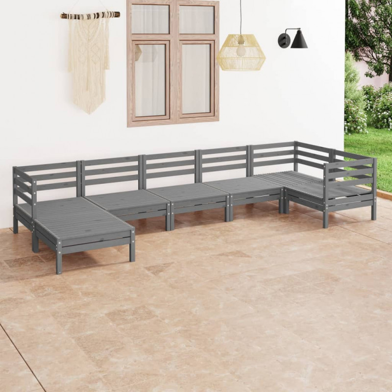 7-tlg. Garten-Lounge-Set Norik Massivholz Kiefer Grau