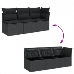Gartensofa mit Kissen 3-Sitzer Schwarz Poly Rattan
