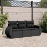 3-tlg. Garten-Sofagarnitur mit Kissen Schwarz Poly Rattan