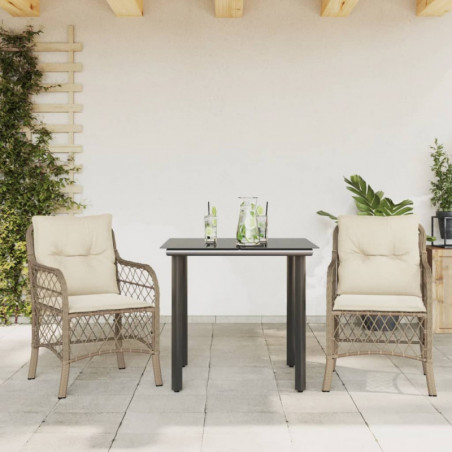 3-tlg. Bistro-Set mit Kissen Beige Poly Rattan