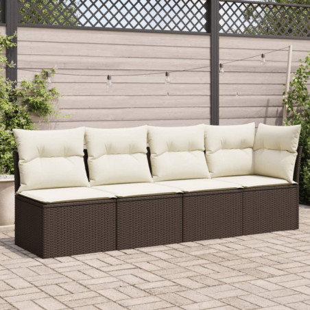 Gartensofa mit Kissen 4-Sitzer Braun Poly Rattan