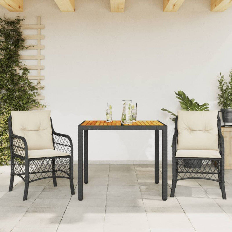 3-tlg. Bistro-Set mit Kissen Schwarz Poly Rattan