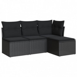 4-tlg. Garten-Sofagarnitur mit Kissen Schwarz Poly Rattan