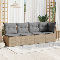 Gartensofa mit Kissen 4-Sitzer Beige Poly Rattan