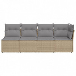 Gartensofa mit Kissen 4-Sitzer Beige Poly Rattan