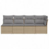 Gartensofa mit Kissen 4-Sitzer Beige Poly Rattan