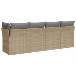 Gartensofa mit Kissen 4-Sitzer Beige Poly Rattan