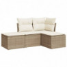 4-tlg. Garten-Sofagarnitur mit Kissen Beige Poly Rattan