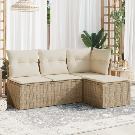 4-tlg. Garten-Sofagarnitur mit Kissen Beige Poly Rattan