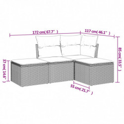 4-tlg. Garten-Sofagarnitur mit Kissen Grau Poly Rattan