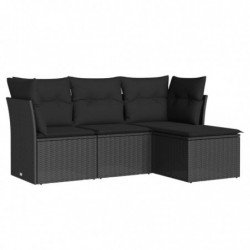 4-tlg. Garten-Sofagarnitur mit Kissen Schwarz Poly Rattan