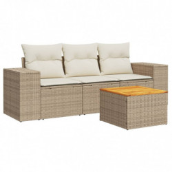 4-tlg. Garten-Sofagarnitur mit Kissen Beige Poly Rattan