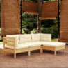 4-tlg. Garten-Lounge-Set Gawain mit Creme Kissen Kiefernholz