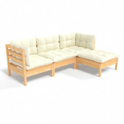 4-tlg. Garten-Lounge-Set Gawain mit Creme Kissen Kiefernholz