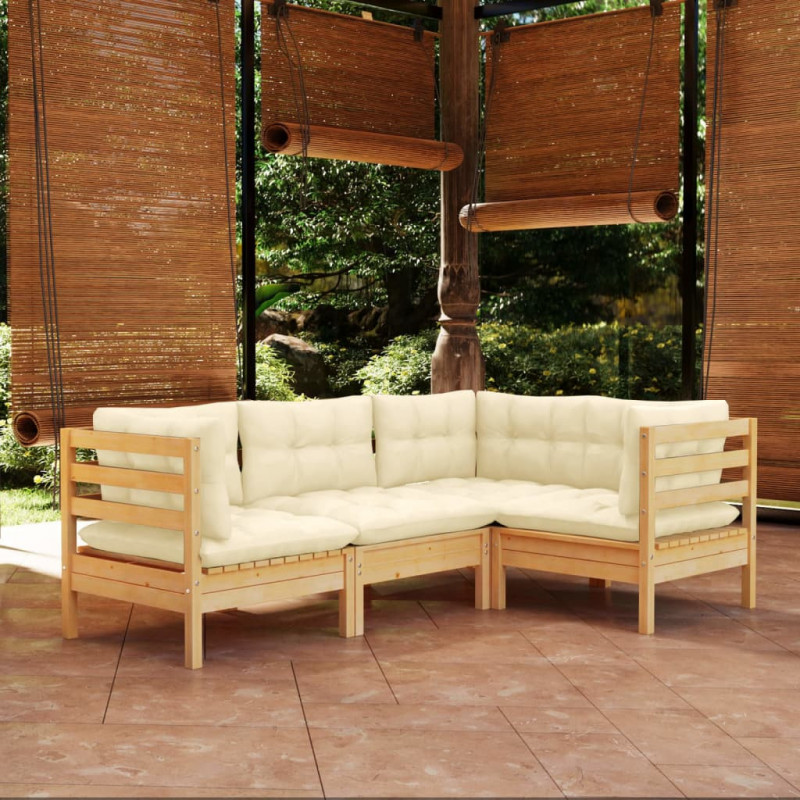 4-tlg. Garten-Lounge-Set Gea mit Creme Kissen Kiefernholz