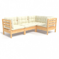 4-tlg. Garten-Lounge-Set Gea mit Creme Kissen Kiefernholz