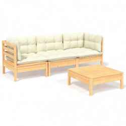 4-tlg. Garten-Lounge-Set Gebhard mit Creme Kissen Kiefernholz