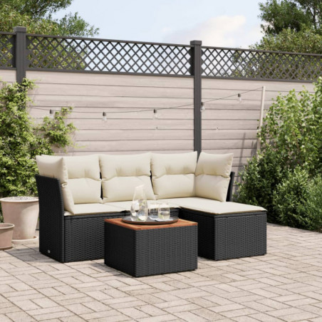 5-tlg. Garten-Sofagarnitur mit Kissen Schwarz Poly Rattan