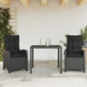 3-tlg. Garten-Essgruppe mit Kissen Schwarz Poly Rattan