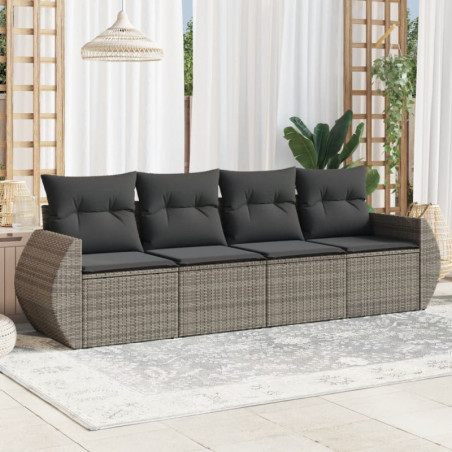 4-tlg. Garten-Sofagarnitur mit Kissen Grau Poly Rattan