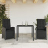 3-tlg. Bistro-Set mit Kissen Schwarz Poly Rattan