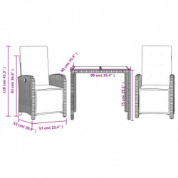 3-tlg. Bistro-Set mit Kissen Schwarz Poly Rattan