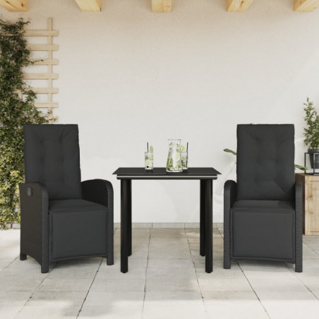 3-tlg. Bistro-Set mit Kissen Schwarz Poly Rattan