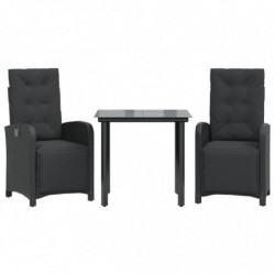 3-tlg. Bistro-Set mit Kissen Schwarz Poly Rattan