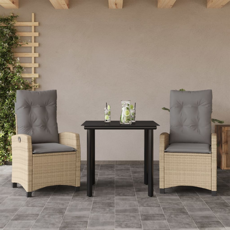 3-tlg. Garten-Essgruppe mit Kissen Beigemischung Poly Rattan