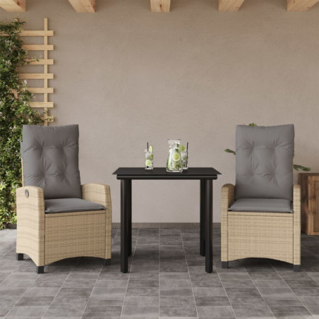 3-tlg. Garten-Essgruppe mit Kissen Beigemischung Poly Rattan