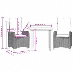 3-tlg. Garten-Essgruppe mit Kissen Beigemischung Poly Rattan