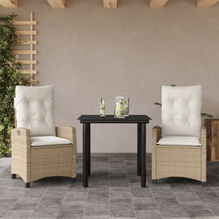 3-tlg. Garten-Essgruppe mit Kissen Beige Poly Rattan