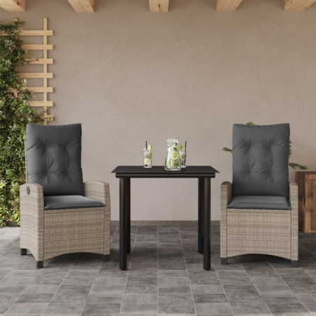 3-tlg. Garten-Essgruppe mit Kissen Hellgrau Poly Rattan