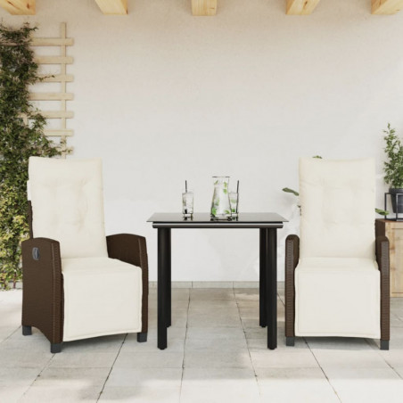 3-tlg. Garten-Essgruppe mit Kissen Braun Poly Rattan