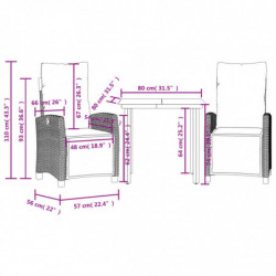 3-tlg. Garten-Essgruppe mit Kissen Braun Poly Rattan