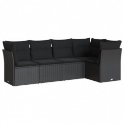 5-tlg. Garten-Sofagarnitur mit Kissen Schwarz Poly Rattan