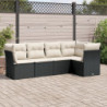 5-tlg. Garten-Sofagarnitur mit Kissen Schwarz Poly Rattan