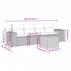 5-tlg. Garten-Sofagarnitur mit Kissen Grau Poly Rattan