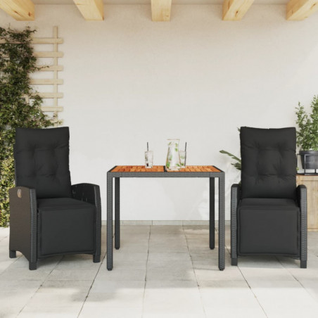 3-tlg. Garten-Essgruppe mit Kissen Schwarz Poly Rattan