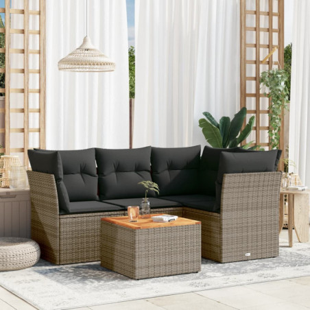 5-tlg. Garten-Sofagarnitur mit Kissen Grau Poly Rattan