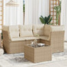 5-tlg. Garten-Sofagarnitur mit Kissen Beige Poly Rattan