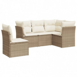 5-tlg. Garten-Sofagarnitur mit Kissen Beige Poly Rattan