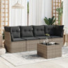 5-tlg. Garten-Sofagarnitur mit Kissen Grau Poly Rattan